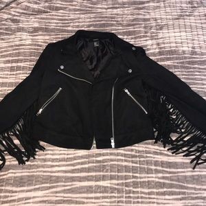 BLACK SUEDE FRINGE JACKET SIZE SMALL!